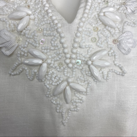 Talbots Beaded White Linen Tunic - Picture 3 of 10